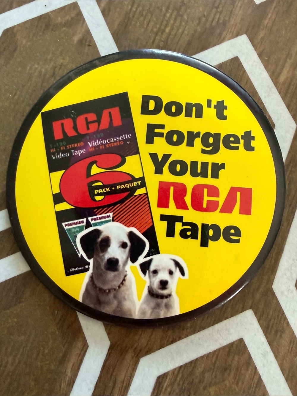 Vintage RCA Yellow 'Don't Forget Your Tape' Dog Promo Button